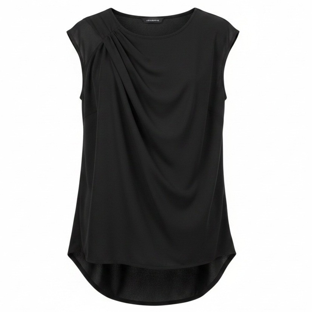 Trouve Cap Sleeve Classy Witchy Black Dressy Silk Blend Top Blouse Size Small